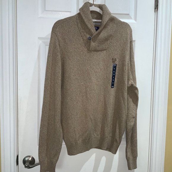 Chaps Midweight Cotton Pullover tan Sweater with Twist Shawl Collar Sz XLNew - Picture 1 of 6
